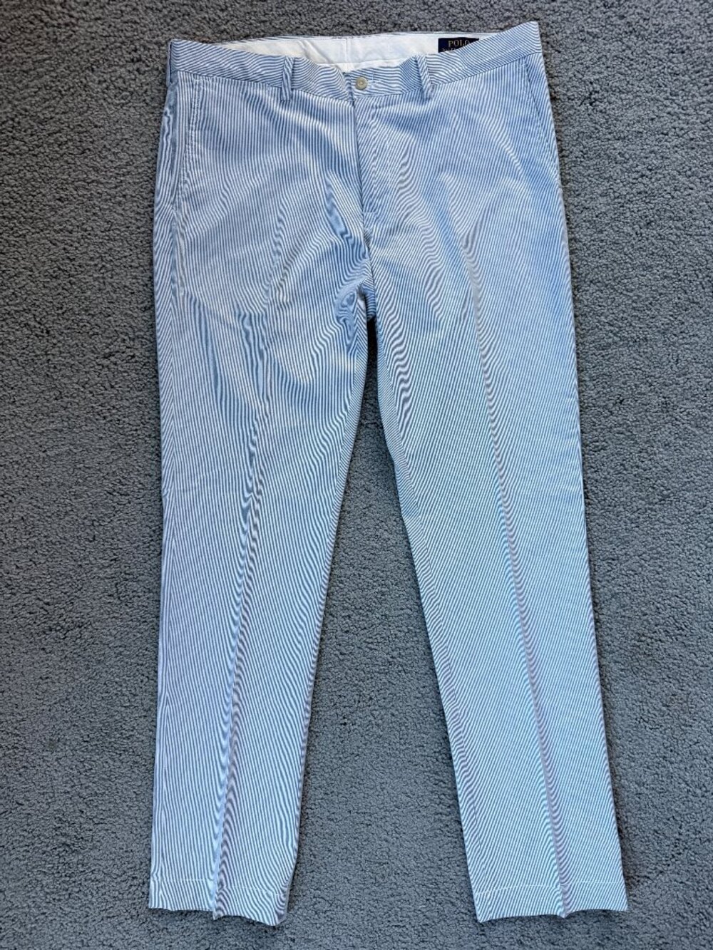 Polo Ralph Lauren Blue White Striped Seersucker Slim Fit Pants Slacks 36x34 -EUC